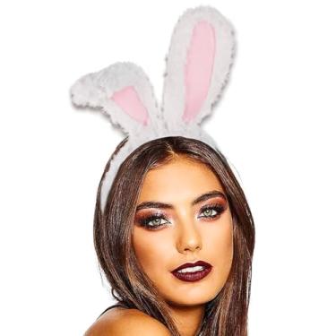 Imagem de Outyua Tiara de orelhas de coelho branca com orelhas de coelho peludas para mulheres, Branco, tamanho �nico