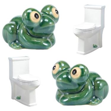 Imagem de FALESOUL Tampas de parafuso de vaso sanitário de sapo, 2 peças de tampas de parafuso de vaso sanitário decorativas, enfeites de peças de reposição de parafuso de vaso sanitário de sapo de cerâmica
