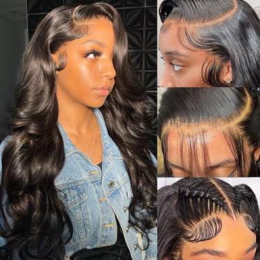 Imagem de Perucas frontais de renda QUANDIAN Body Wave, cabelo humano de 24 pole