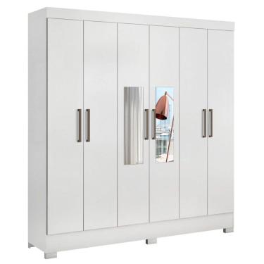 Imagem de Guarda Roupa Casal 6 Portas com Espelho Elite 3 Gavetas Pratico D02 Branco - Mpozenato