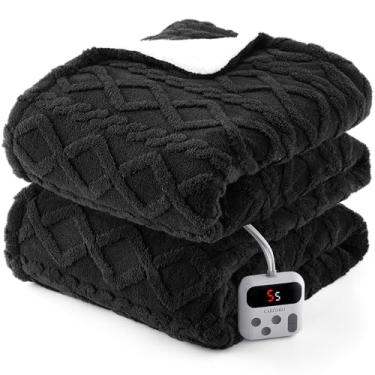 Imagem de CAROMIO Cobertor elétrico tamanho completo – Cobertor aquecido de sherpa grosso tufado tamanho completo com 10 níveis de aquecimento e 10 configurações de tempo, certificado ETL, lavável na máquina