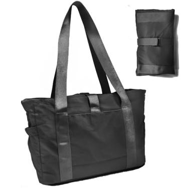 Imagem de TELOSPORTS Bolsa feminina para ioga, alça superior, bolsa para laptop para academia, esportes, viagens, trabalho, Preto, Medium