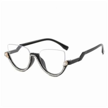 Imagem de Óculos de grau estilo gatinho retrô anti-luz azul para mulheres, lentes transparentes universais da moda, óculos da moda femininos, Black Diamond, BH01