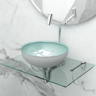Imagem de Kit Lavatório de Vidro Suspenso 50x35 com Cuba de Apoio 29cm Beltempo (Branca)