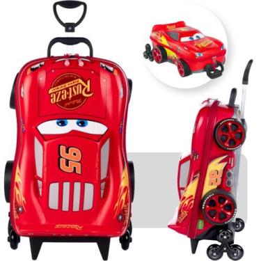 Imagem de Mochila Escolar Infantil com Rodinhas Relâmpago McQueen 3D Carros Meni