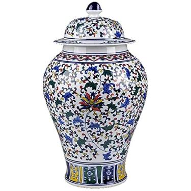 Imagem de Vasos para decoração decorativa tradicional chinesa vaso de cerâmica clássico azul e branco gengibre vaso de flores para sala de estar, quarto, escritório