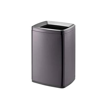 Imagem de URGDWEKJY Lndoor Lixeira de aço inoxidável de grande capacidade, sem tampa, barril longo, quadrado, grande calibre, escritório, sala de estar, quarto, cozinha, lixeira, lata de lixo de 20 L (prata)