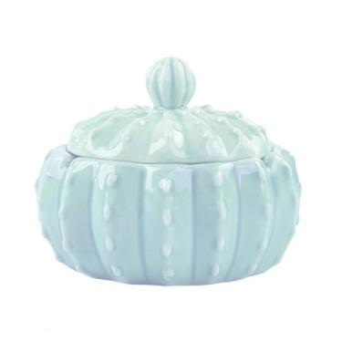 Imagem de Cinzeiro de cerâmica com tampa, design de cacto, à prova de vento, suporte para cinzeiro de charuto, decoração artística de mesa para ambientes internos e externos (azul claro)