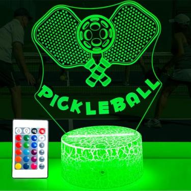 Imagem de GNBIMY Pickleball Gifts Luz noturna de LED para homens e mulheres, decorações de festa com controle remoto, 16 cores que mudam, modo piscando e lâmpada de cabeceira com ilusão 3D regulável para