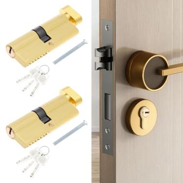 Imagem de 2 peças de cilindro de fechadura de porta com chave de garagem fechadura de porta de celeiro de latão sólido para galpão de porta de casa