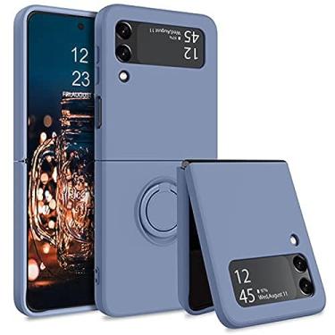 Imagem de Para Samsung Z Flip 5 Capa com suporte de anel Capas de telefone de silicone líquido para Samsung Z Flip 3 ZFlip 4 ZFlip5 Capa macia, cinza azul, para Samsug Z Flip 5