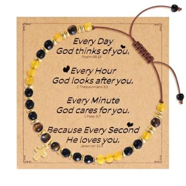 Imagem de VIBILIA Pulseira de cruz para mulheres, pulseiras de contas boho para mulheres, presentes cristãos, pulseiras de Jesus, presentes de aniversário para mulheres, mãe, filha, esposa, irmã, colega de