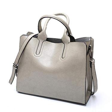 Imagem de Bigfanshu Bolsas de couro femininas 2020 bolsas casuais porta-malas ombro, Cinza, 33*13*28cm