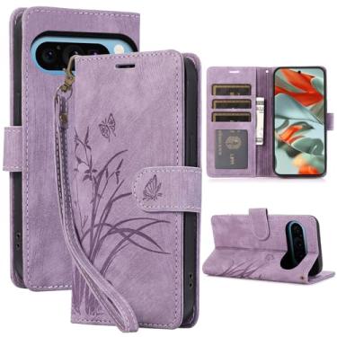 Imagem de Capa carteira para Google Pixel 9/9 Pro, capa de telefone de couro com padrão de borboleta orquídea com 3 compartimentos para cartão e 1 compartimento para dinheiro, fivela magnética à prova de choque