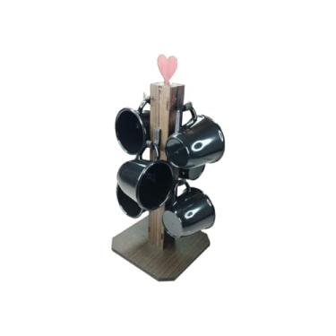 Imagem de Suporte Pedestal Para Xícaras + 6 Xícaras de Acrílico 80ml - Café, Chá, Cozinha (Preto)