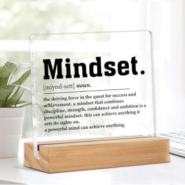 Imagem de Inspirational Mindset Placa de mesa presentes motivacionais para mulheres homens definição de mentalidade placa acrílica decoração de escritório