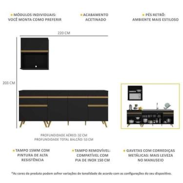 Imagem de Cozinha Compacta Veneza Gb Mp2075 Com Armário E Balcão Preta - MULTIMO