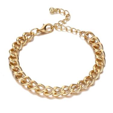 Imagem de Pulseiras douradas femininas com clipe de papel, corrente rock chique, acessórios modernos, presentes para mulheres, One Size, Aço inoxidável, Sem Pedra Preciosa