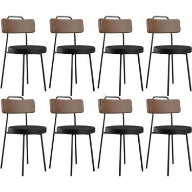 Imagem de Kit 08 Cadeiras Decorativas Estofada Para Sala Jantar Barcelona L02 Couríssimo Marrom Preto - Lyam