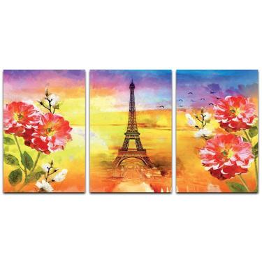 Imagem de Kit Placas Quadros Decorativos 3 Pçs Mdf 20X30 Floridas Titulo Flores Paris