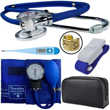 Imagem de Kit Aparelho Pressao Esfigmomanometro Estetoscopio Rappaport Termometr