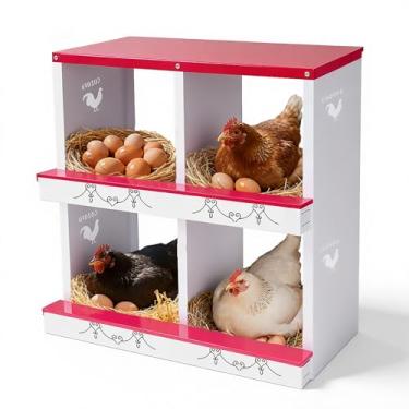 Imagem de COZOFU Caixa de assentamento de galinha de 4 furos para galinhas poedeiras - coleta automática de ovos, caixas de encaixe de metal resistente com poleiro giratório para galinheiros, caixa de ninho de