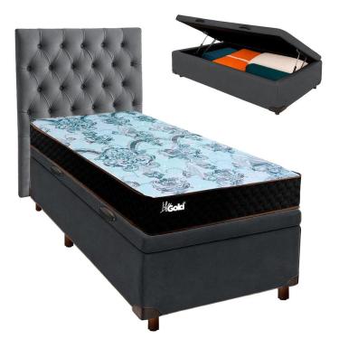 Imagem de Conjunto Cama Box Bau Cinza Solteiro + Colchão Molas Ensacadas Life Gold Paropas + Cabeceira