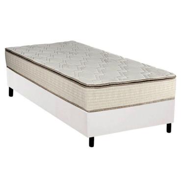 Imagem de Cama Box Solteiro: Colchão Molas Luckspuma Bonnel Montreal Spring + Base Crc Courano White(88X188)