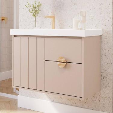 Imagem de Gabinete para Banheiro 80cm com 1 Porta 2 Gavetas e Cuba de Sobrepor Decor Cappuccino