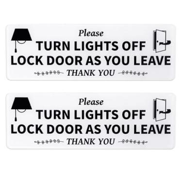 Imagem de 2 peças para desligar as luzes e travar a placa de porta, por favor, apague as luzes e trave a porta, adesivo de acrílico para lembrete, adesivo para aluguel de férias, restaurante, escritório, escola