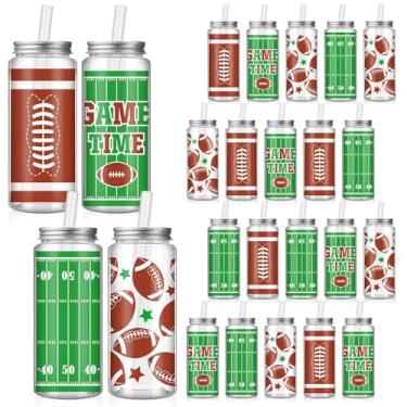 Imagem de Fingertip WD 24 peças de copos de plástico de futebol com tampas e canudos, copos reutilizáveis 382 g copo de plástico para lembrancinhas de festa de futebol temático suprimentos de aniversário