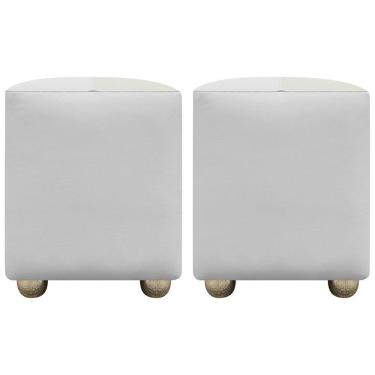 Imagem de Kit 2 Puffs Decorativos Quadrado Urban - Branco-Bege Corino