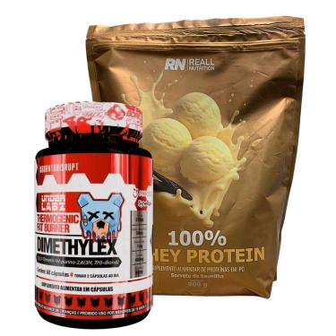 Imagem de Kit Dimethylex Termogênico + Whey Protein 900g 100% Puro Sabor Sorvete De Baunilha