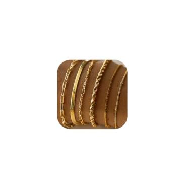 Imagem de Pulseiras de ouro 14K para mulheres, fina, delicada, empilhável, corrente de clipe de papel, conjunto de joias, impermeável, ajustável, acessórios de moda para o dia a dia, One Size, Liga de aço, Sem