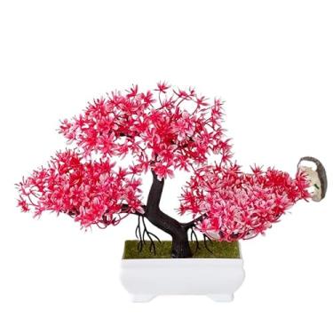 Imagem de Bonsai Artificial,Planta Artificial Decorativa para Casamento,Árvore Pequena Realista de Plástico(Vermelho e Branco)