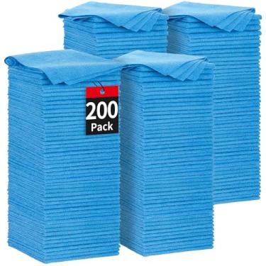 Imagem de HOMERHYME Pano de limpeza de microfibra, pacote com 200 panos de limpeza azuis, toalhas de microfibra absorventes a granel, panos de lavagem sem fiapos, toalhas multiuso para carros, lojas, automóveis