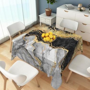 Imagem de SIEDYCV Toalha de mesa luxuosa de mármore preto cinza quadrada 178 cm dourada com glitter moderno tecido textura de mármore toalha de mesa de poliéster antirrugas reutilizável para decoração de
