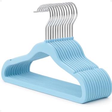 Imagem de Cabide de Veludo Infantil Antideslizante Azul, Bege, Preto e Rosa (100, Azul)