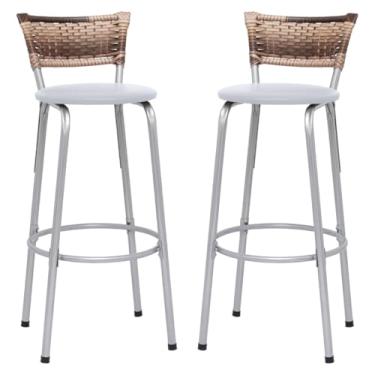 Imagem de Banqueta Altas Junco Cappuccino Estrutura Prata 70cm Para Balcão Cozinha, Bar, Bistrô, Americano Kit 02 Unidades - Itagold (Branco)