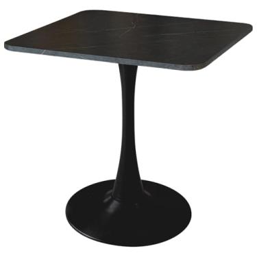 Imagem de Mesa de jantar quadrada moderna de 76 cm para mesa de tulipa de bistrô de 2 a 4 com tampo de mármore sintético, fácil de montar, moldura de metal resistente com diâmetro de 76 cm x A 76 cm (preta, 76