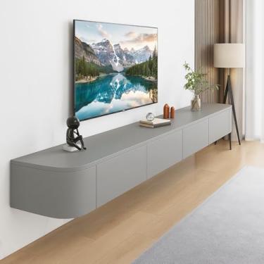 Imagem de FGNIXLN Suporte de TV flutuante, prateleira de TV montada na parede de 94,5 polegadas, console de mídia moderno de centro de entretenimento com armazenamento para quarto, sala de estar (Gary)