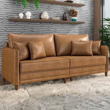 Imagem de Sofá 3 Lugares Living 192cm Pé Madeira Zoe Sintético Camel Z08 - Mpozenato