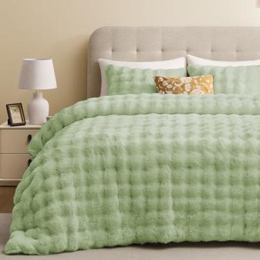 Imagem de downluxe Conjunto de edredom Queen, fofo, de pele sintética, para inverno, com 2 fronhas, verde claro