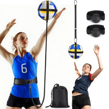 Imagem de TOBWOLF Kit de treinamento de voleibol, treinamento de voleibol, auxílio de equipamento de treinamento de vôlei com cinto de cintura ajustável/bolsa de bola/alça de mão para servir, bater e espetar