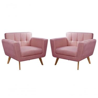 Imagem de Conjunto 2 Poltronas Bruna Confortável Decorativa Moderna - Suede Rosa 280