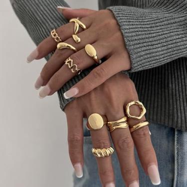 Imagem de Conjunto de anéis empilháveis estilo boêmio ajustáveis para mulheres, joias modernas para uso diário, presentes de amizade para mulheres, dia dos namorados, Medium, Latão, Sem pedra preciosa