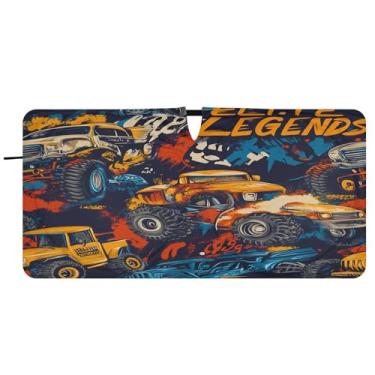 Imagem de Blueangle Para-brisa estilo grafite caminhão para-sol - 149.9 cm x 76.2 cm dobrável carro janela frontal blocos para-sol raios UV viseira solar (524)