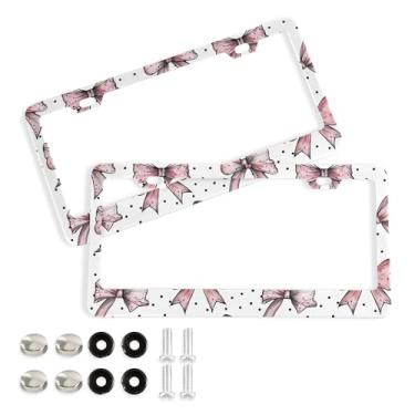 Imagem de SEHANY Lindas molduras de placa de licença de arco rosa, capas de moldura de alumínio à prova de ferrugem com orifícios elípticos e parafusos, serve para acessórios de carro de tamanho padrão de