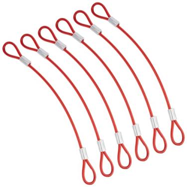 Imagem de GORGECRAFT 6 cabos de segurança, cabos de segurança de 20,5 cm, cabos flexíveis de aço inoxidável revestidos de borracha vermelha de 3 mm de diâmetro com laços duplos para casa, jardim, cercas