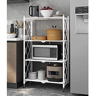 Imagem de LMJYU Carrinho de rodinhas de 4 andares, estantes dobráveis/dobráveis de uso geral, rack de armazenamento de metal resistente com rodízios, sem necessidade de montagem, capacidade máxima de peso por